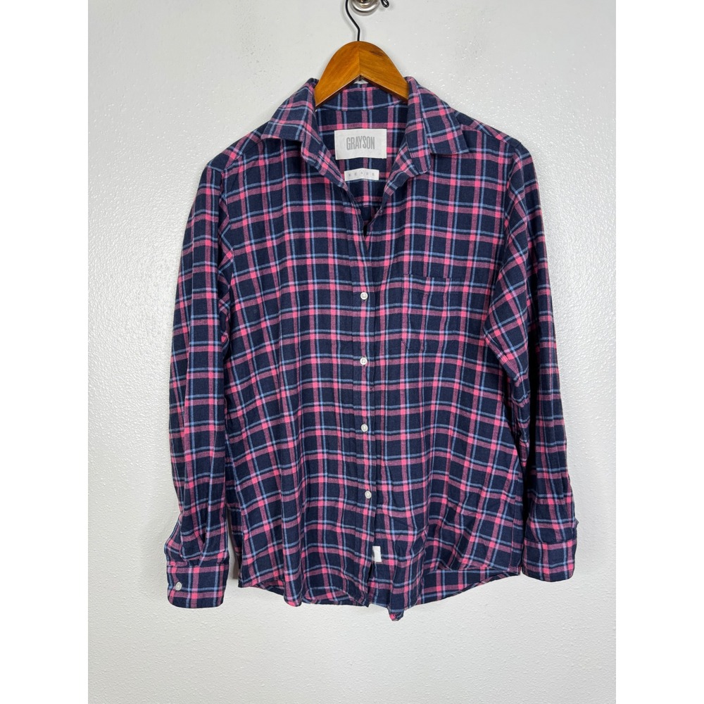 Grayson The Hero Plaid Flannel Shirt Navy Pink Cotton Button Down Size‎ 03 L